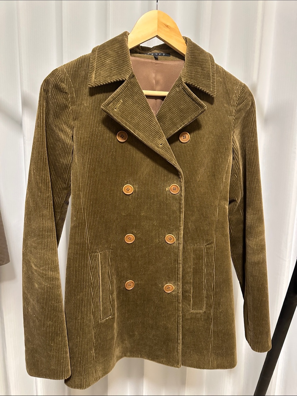 Theory Olive Corduroy Double-Breasted Peacoat